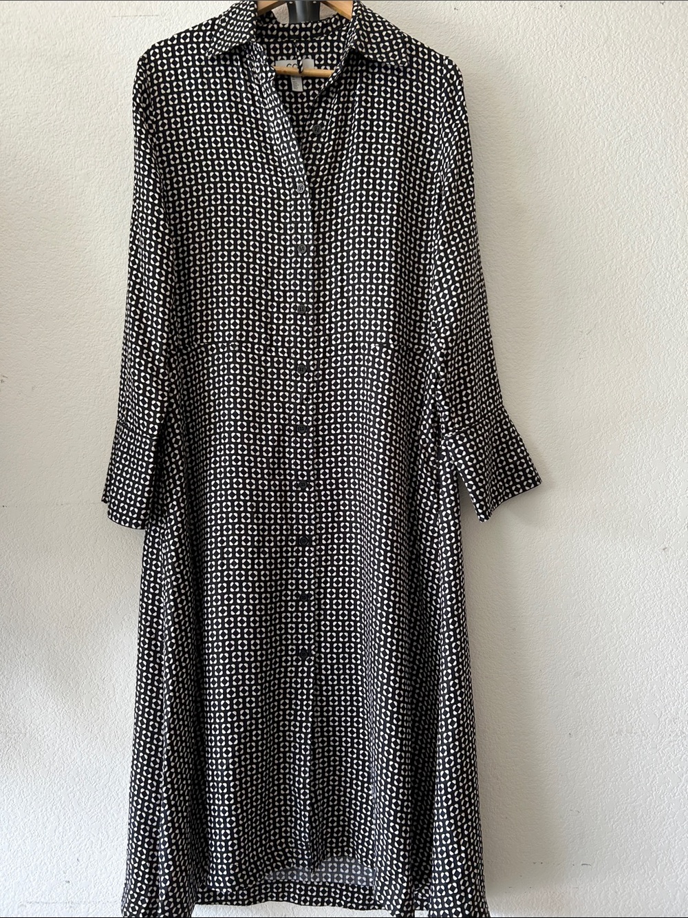 COS Black and White Printed Long-Sleeve Shirt Dress